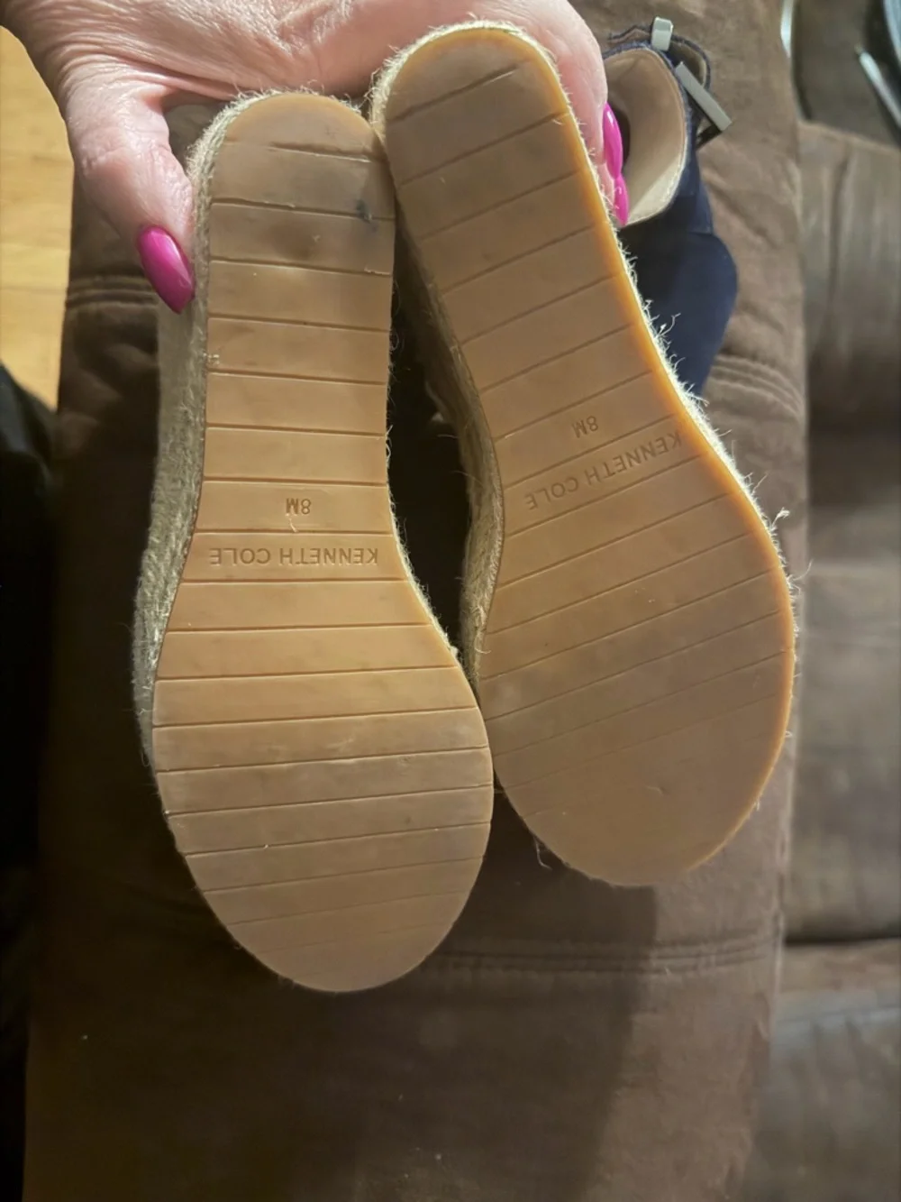 Kenneth Cole Navy Suede Espadrille Wedge Sandals with Ankle Strap - Picture 3 of 3
